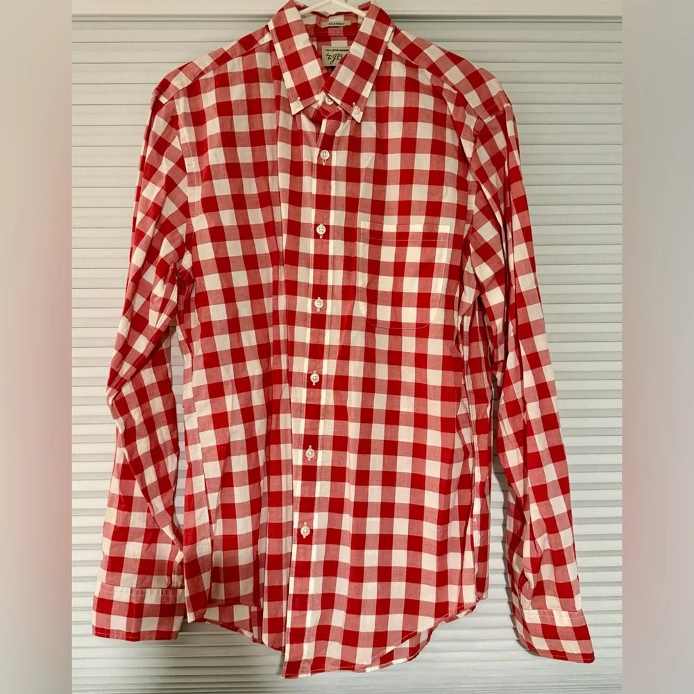 J. Crew Red and White Plaid Men's Shirt